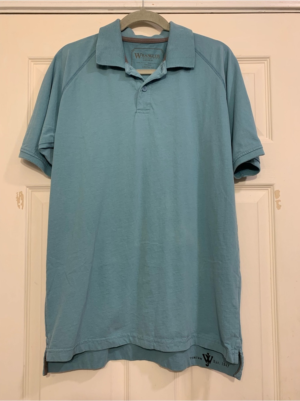 Wrangler Men’s Premium Teal Short Sleeve Medium Polo.            3354